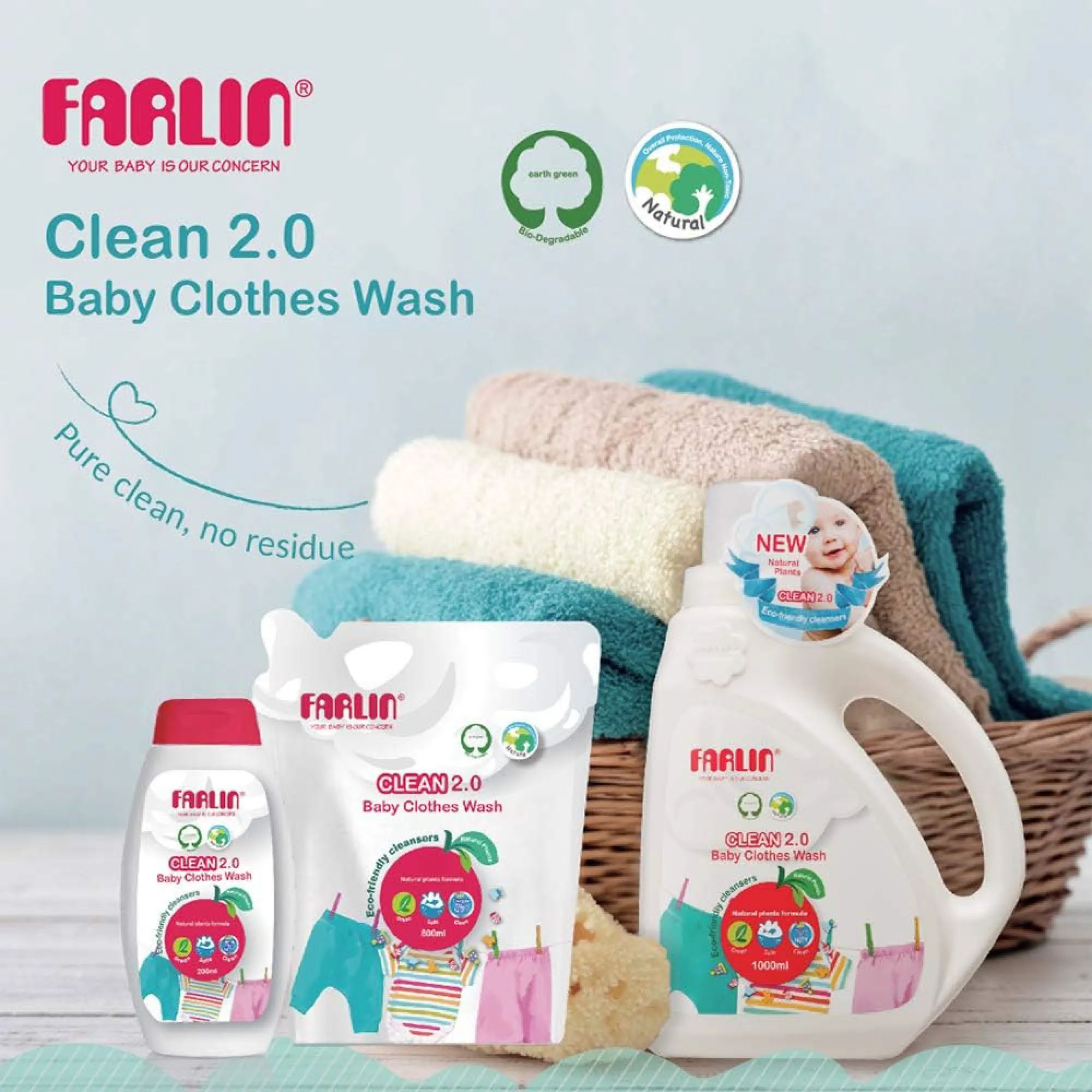 Farlin Clean 2.0 Clothes Wash 800ml, Piece Of 1