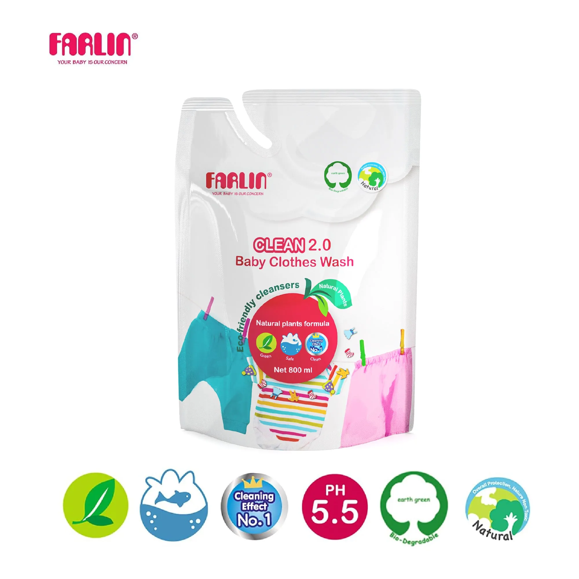 Farlin Clean 2.0 Clothes Wash 800ml, Piece Of 1