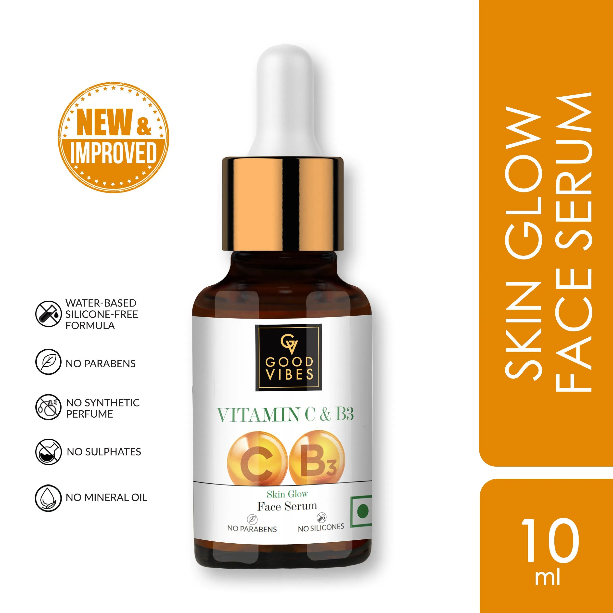 Good Vibes Vitamin C & B3 Skin Glow Face Serum | With Orange | Easy Absorption | No Parabens, No Silicones, No Sulphates, No Animal Testing (10 ml)