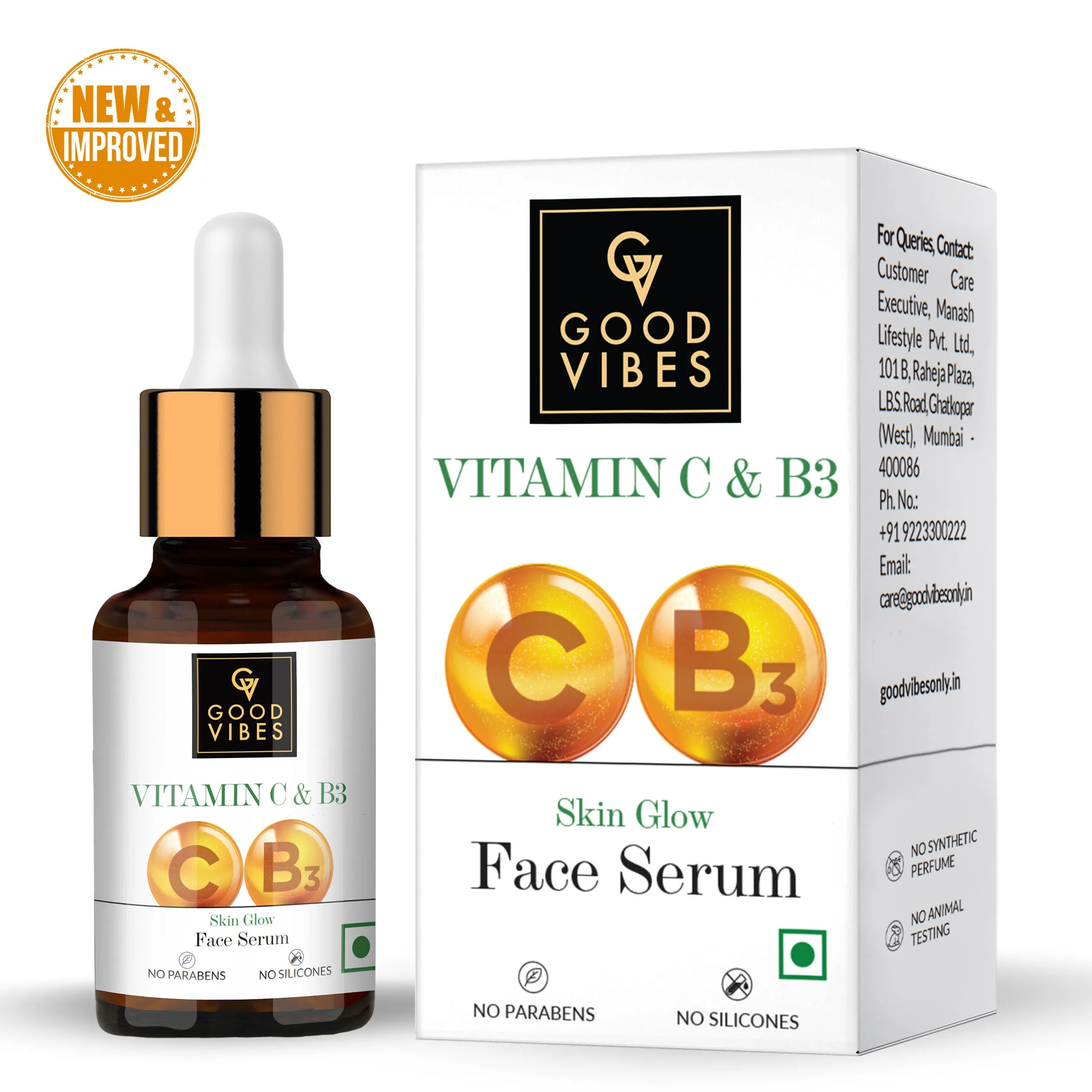 Good Vibes Vitamin C & B3 Skin Glow Face Serum | With Orange | Easy Absorption | No Parabens, No Silicones, No Sulphates, No Animal Testing (10 ml)