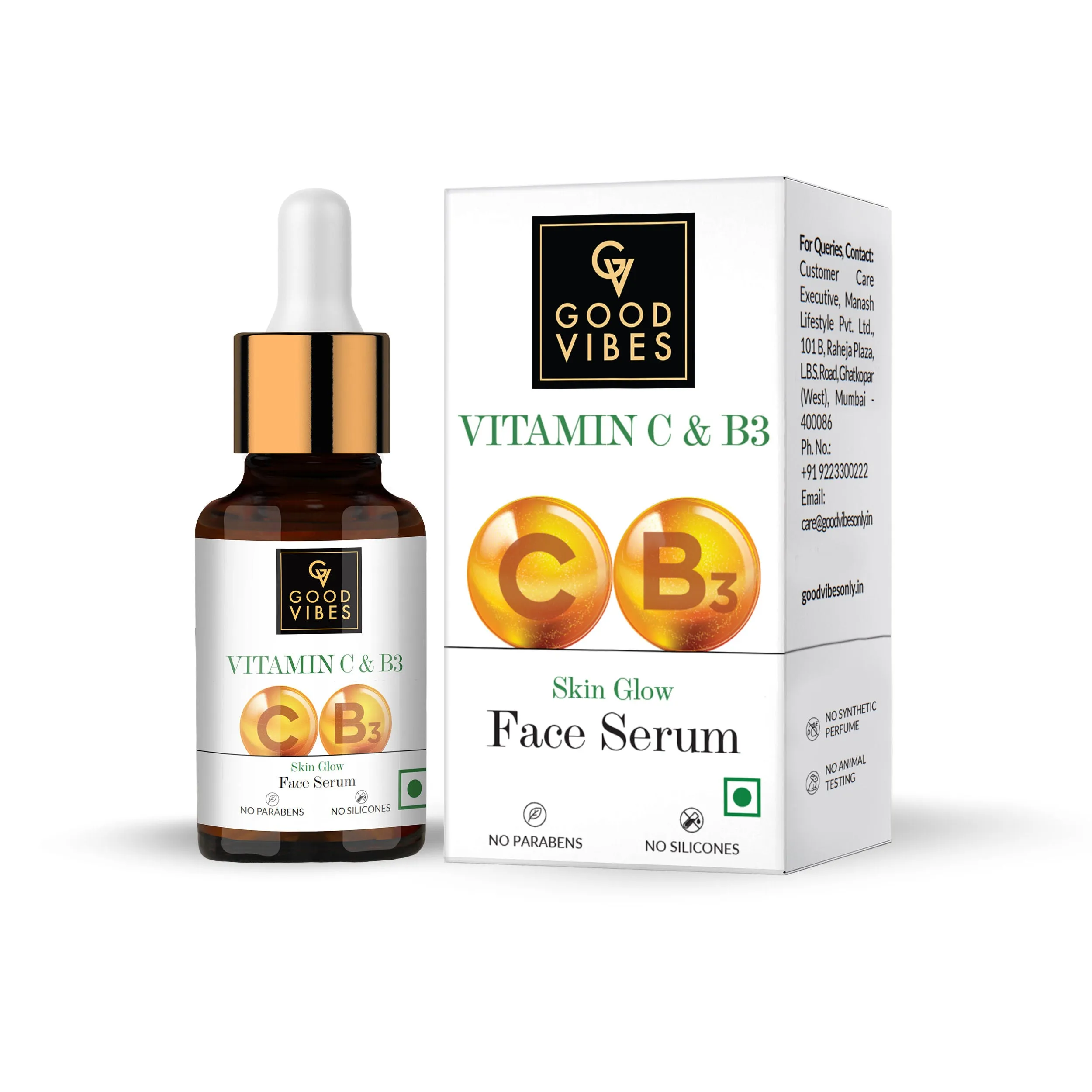 Good Vibes Vitamin C & B3 Skin Glow Face Serum | With Orange | Easy Absorption | No Parabens, No Silicones, No Sulphates, No Animal Testing (10 ml)