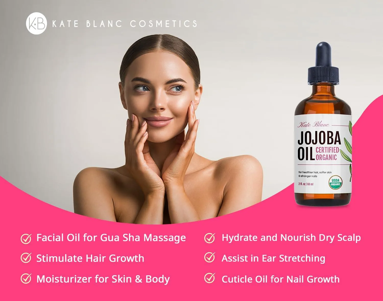 Jojoba Oil for Hair, Face & Skin. Gua Sha Oil for Face Massage & Dermaplaning (2Oz, Organic, 100% Pure, Natural)