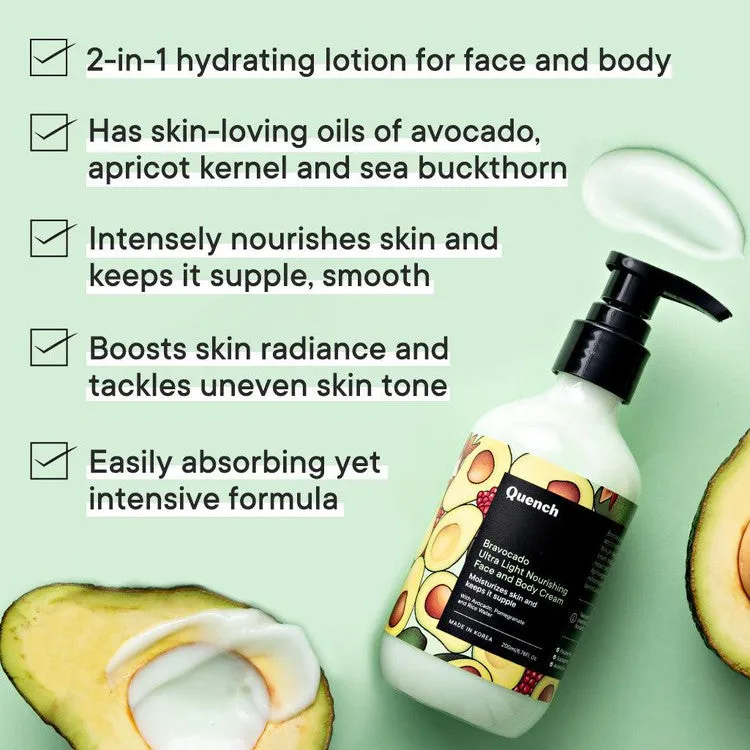 Ultra Light Nourishing Face and Body Cream with Avocado Vitamins C & E - 200 ML Free